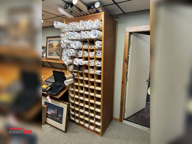 Lot 1-4593 - (1) wooden blueprint file cabinet, custom built, 33.5" wide x 24" deep x approx. 88" tall, winning b...