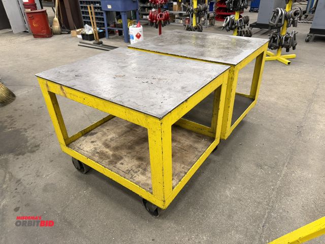 Lot 1-15183 - Lot of (2) heavy duty metal carts, 36" long x 28" wide x 30" tall, each cart has metal casters, winn...