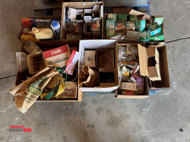 Lot 1-3267 - Assorted lot of hardware, nails, fastners, nuts, bolts, screws, and more
