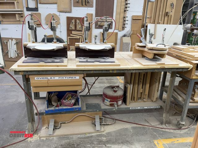 Lot 1-16114 - (1) 74" width x 35" height x 31" depth steel work bench with steel lower shelf, and pneumatic clampi...