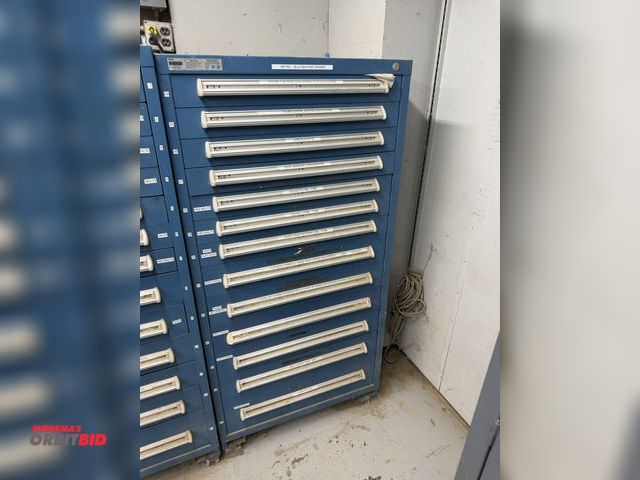 Lot 1-20025 - (1) Stanley Vidmar 13-drawer cabinet, 30" wide x 28" deep x approx. 61.5" tall, with contents of ass...