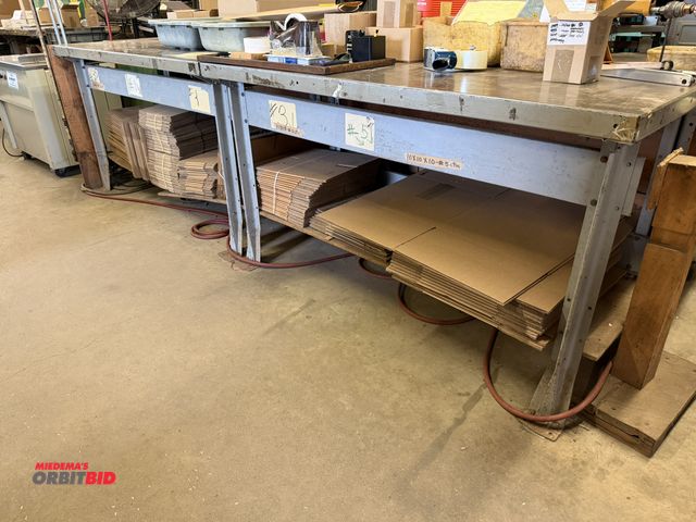Lot 1-18836 - Lot including (1) 10' long x 30" tall x 32" depth wood work bench, contents not included, and (2) 60...