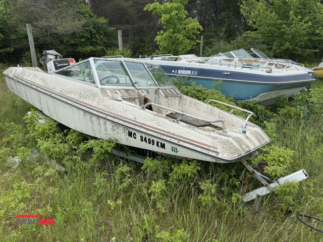 Lot 1-6575 - (1) 16' boat, blank deck, partial Hull #9077, Johnson 85 HP engine, for parts or repair, trailer doe...