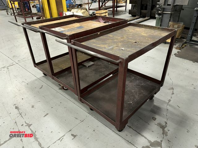 Lot 1-19185 - Lot of (3) 33" length x 32.5" height x 20" depth 2-tier steel carts.