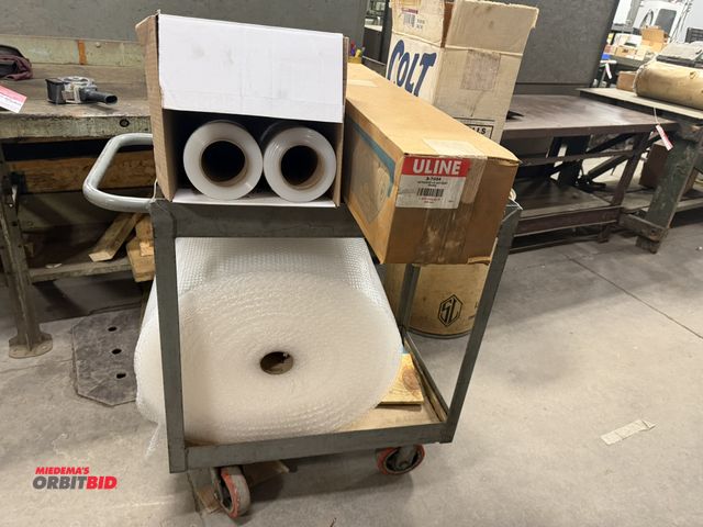 Lot 1-2037 - (1) 30" length x 36" height x 18" depth, 2-tier steel shop cart with assorted shipping materials, in...