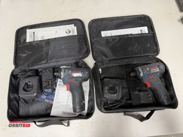 Lot 1-16137 - Lot of (2) Bosch, model PS21, 12V cordless drivers with charger and (1) battery, each driver include...