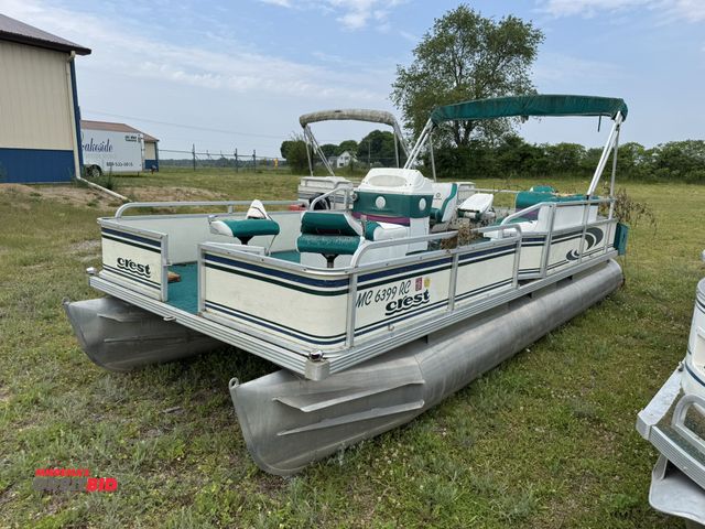Lot 1-6518 - (1) Crest approx. 20' pontoon boat, for parts or repair only, Mercury 75 HP, 4-stroke outboard motor...