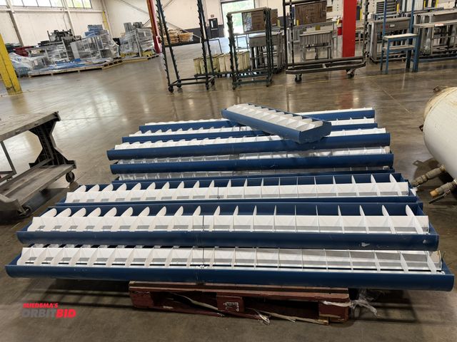 Lot 1-5147 - Lot of approx. (14) 8' length x 13" depth, 2-bulb fluorescent lights with steel frames, and (1) 48" ...