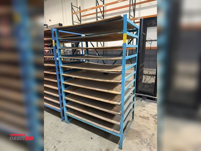 Lot 1-5505 - (1) 47" width x 71" height x 31" depth custom built steel shelving unit with 11 plywood shelves.