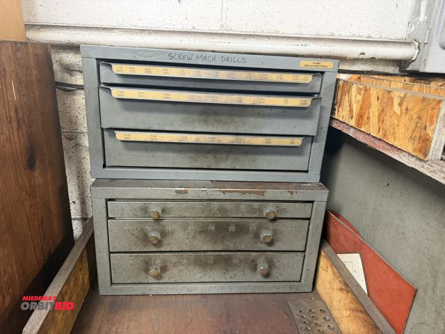 Lot 1-6383 - Lot of (2) Huot #13000 fractional drill set, 3-drawer with drills, 1/16" to 1/2".