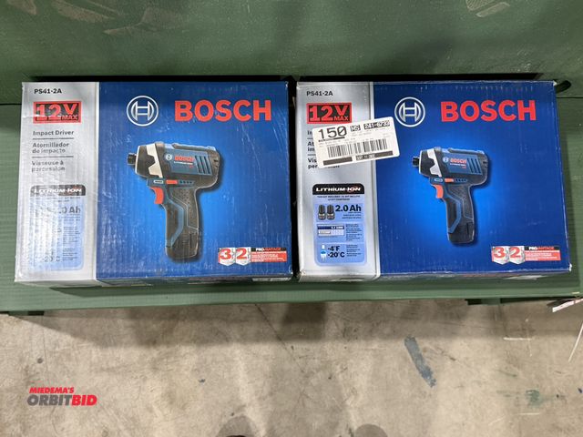 Lot 1-18553 - Lot of (2) new Bosch, model PS41, 12V impact drivers with cases, (2) batteries, and charger.