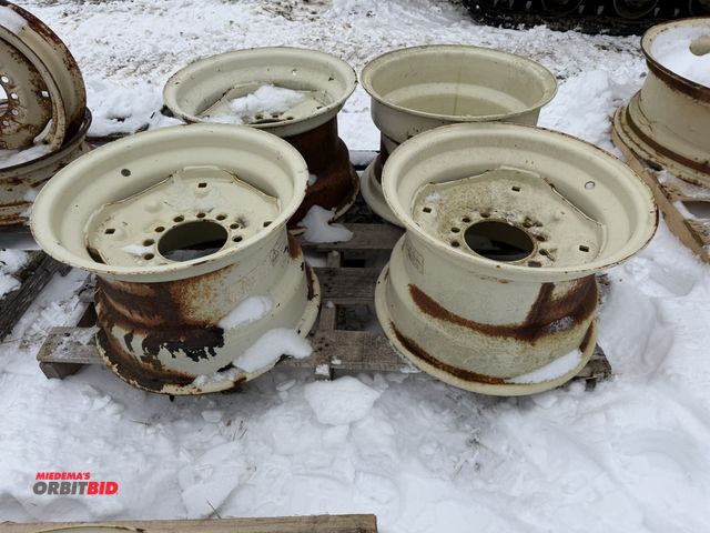 Lot 1-11678 - Lot of (4) 6-bolt implement rims, approx. 14.5" diameter, 10" from inside of bead to inside of bead.
