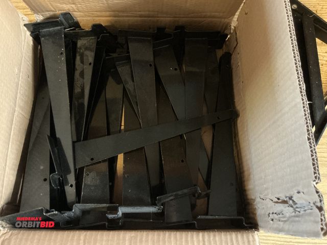 Lot 1-18341 - Shelf Slat Wall Brackets and (2) angle wall brackets Aprox 20 Black Shelf Slat Wall Brackets and (2)...