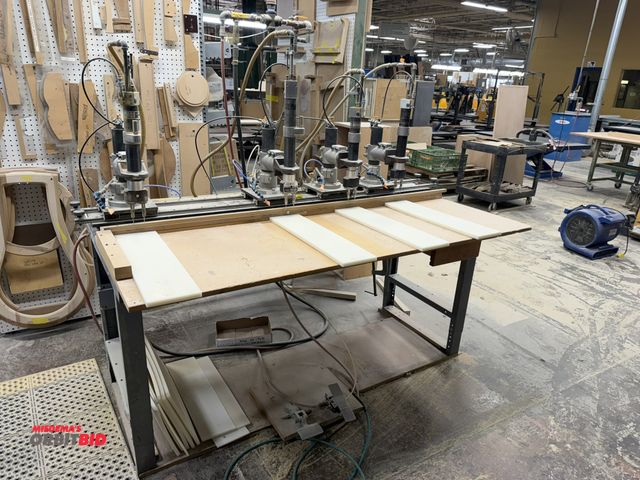 Lot 1-16438 - (1) Bormach Hinge boring floor cabinet pneumatic machine, (4) adjustable heads, ARO drill heads, twi...