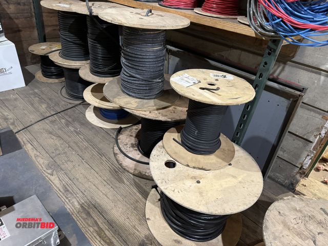 Lot 1-4374 - Lot of (10) assorted partial spools of wire, includes Ice and Snow Melting wire, RG59 wire, 18/2, Ea...