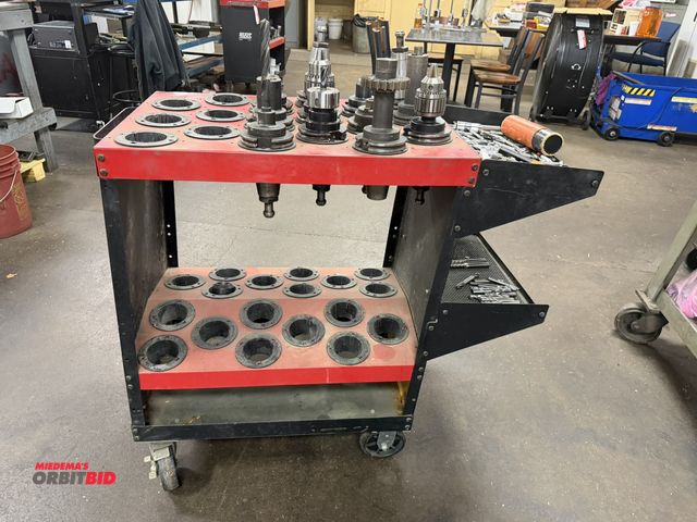 Lot 1-11095 - (1) 37" length x 33" height x 18" depth tooling cart that holds (36) tools, includes 12 Cat 50 tools...