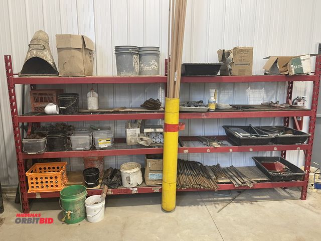 Lot 1-18816 - Contents of (2) shelves, includes 16" heavy duty bolts (hex head style), 5/8" stainless rod, assorte...