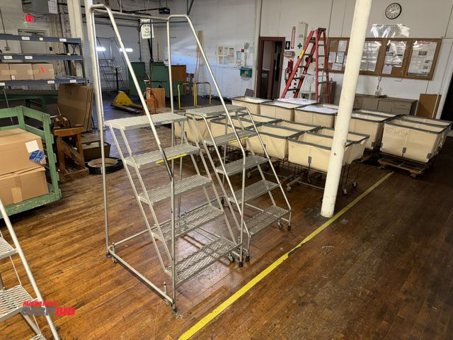 Lot 1-4934 - (1) Ballymore Company 5-step warehouse ladder, 24" wide x 48" tall, 250 lb. capacity, and (1) Ballym...