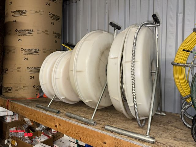 Lot 1-4549 - (1) unknown brand wire wheel, model 4150, approx. 16" diameter, and (2) wire wheels, approx. 22" dia...