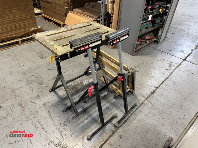 Lot 1-18806 - (1) Chicago Electric adjustable welding table, with platform of 30" x 20", (2) Haul Master adjustabl...