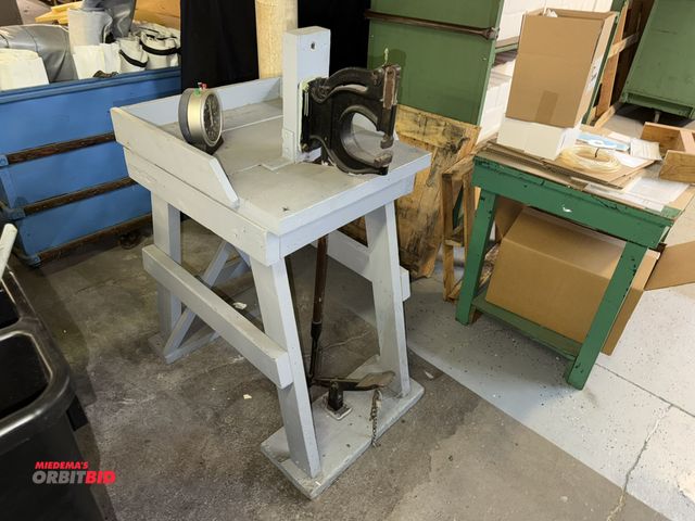 Lot 1-4844 - (1) Tubular Rivet and Stud Company punch with foot pedal mounted on wood stand, stand is 21.5" x 24....
