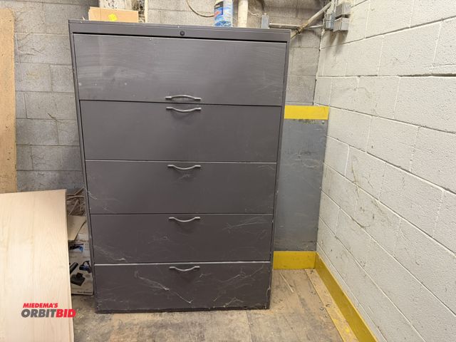 Lot 1-16224 - (1) 42" width x 64" height x 18" depth 5-drawer, steel lateral file cabinet with assorted contents, ...