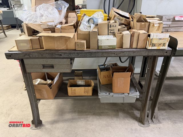 Lot 1-1868 - (1) 48" width x 34" height x 30" depth steel work bench with single drawer and contents, includes va...