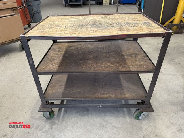 Lot 1-6188 - (1) 36.5" length x 32.5" height x 24" depth, 3-tier steel cart with plywood shelves and top.
