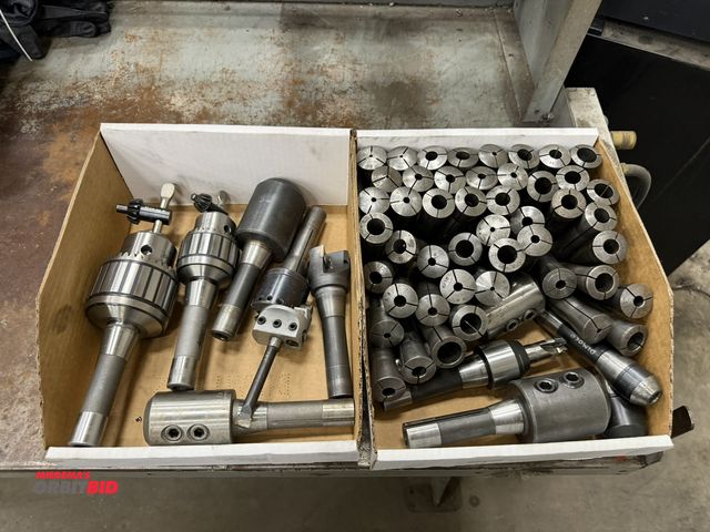 Lot 1-15164 - Lot of assorted standard R8 collets, (2) Jacobs chucks, (1) boring tool head, (1) Accusize 2" face m...