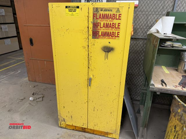 Lot 1-17653 - (1) Just-Rite flammable liquid storage cabinet, 60 gallon capacity, includes assorted stains, winnin...