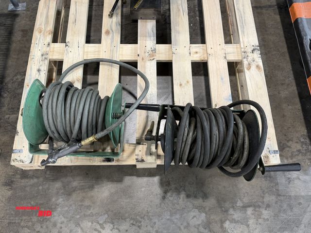 Lot 1-5456 - (2) Speedaire, model 6PE27A, air hose reels with 3/8" hose, includes 12" air nozzle.