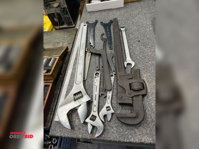 Lot 1-10237 - Lot of assorted hand tools, includes Pittsburgh 24" adjustable wrench, 8" and 10" adjustable wrench,...