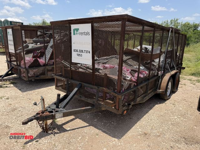 Lot 1-9482 - Assembled Trash Trailer tandem axle, 16' long x 80" wide, wood deck bed with steel mesh enclosures, ...