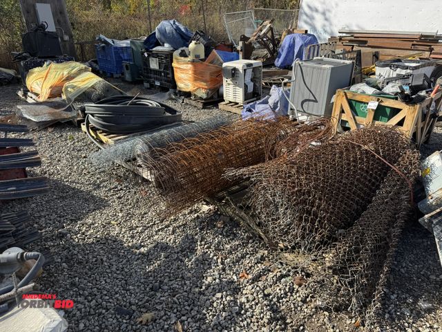 Lot 1-16025 - Lot of assorted chain-link fence and welded wire fence, rubberized edging, and plastic irrigation ho...