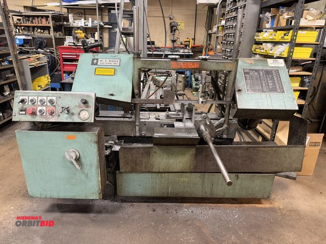 Lot 1-11032 - (1) W.F. Wells, model W9, horizontal band saw, 2-post type, with 9" x 18" capacity, 18" x 120" power...