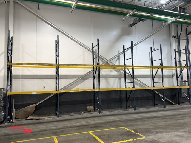 Lot 1-5101 - Set of Teardrop style pallet racking, includes (6) 42" deep x 14' tall uprights, (20) 92" beams, and...