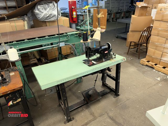 Lot 1-4744 - (1) Singer single needle sewing machine, S/N W995941, power table, 48" wide x 21" deep x 29.5" tall,...
