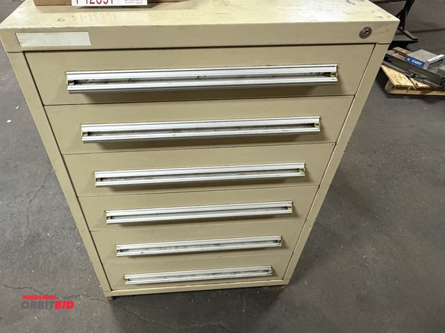 Lot 1-12392 - (1) 30" width x 44" height x 27.5" depth 6-drawer tooling cabinet with contents, including various b...