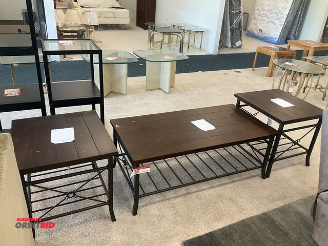 Lot 1-17201 - (3) Living room tables. (2) end tables measure 22” by 24” by 22” tall. Coffee table measures 24” by ...