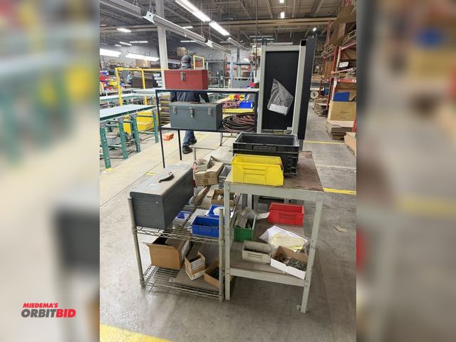 Lot 1-17496 - Lot of assorted steel tables, includes (1) Metro style, 48", 2-tier rack, (1) 29" x 20" steel table,...