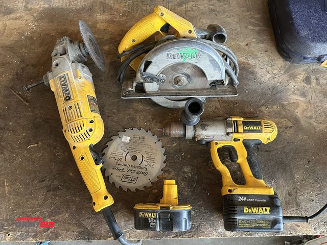 Lot 1-14177 - Lot of DeWalt tools, including (1) DeWalt 24V cordless, 1/2" hammer drill, model DW006 (has attached...
