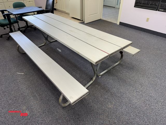 Lot 1-18699 - (1) Gametime, Inc. aluminum picnic table, 8' long x 61" wide x 28" tall, slight bend on table legs, ...