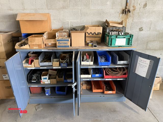 Lot 1-17171 - Lot of (2) 36" width x 42" height x 25" depth, 2-door steel cabinets with contents of top and interi...