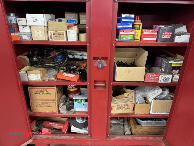 Lot 1-6356 - Lot of assorted items, includes assorted hardware, screws, nails, concrete nails, drawer latches, dr...