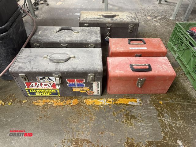 Lot 1-16455 - Lot of (5) Kennedy flip top tool boxes with assorted tools, 3 measure 20", and 2 are 16".