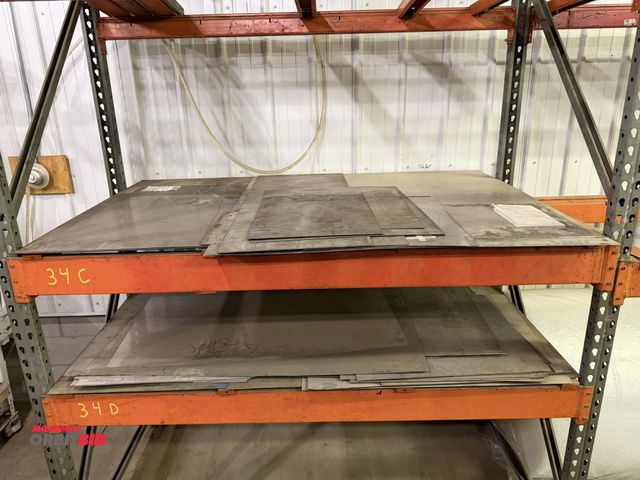 Lot 1-15874 - Lot of (2) shelves of assorted cuts, sizes, and types of sheet metal.