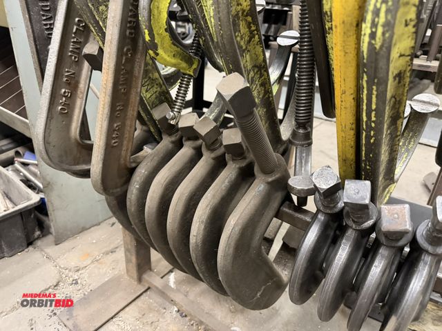 Lot 1-15229 - Large lot of (19) assorted C-clamps, sizes range from 6" up to approx. 12", and (10) assorted boiler...