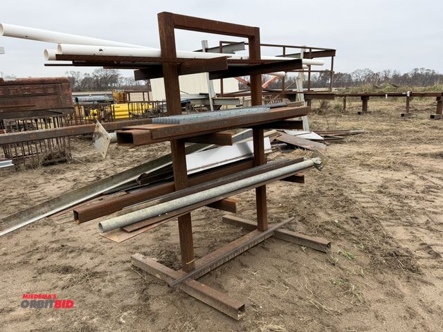 Lot 1-3000 - (1) approx. 48" width x 72" height x 48" depth 2-sided cantilever style steel rack with assorted ste...