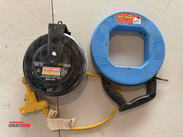 Lot 1-8361 - Lot including (1) Craftsman overload protected tri-tap, model 83929, retractable electrical cord, an...