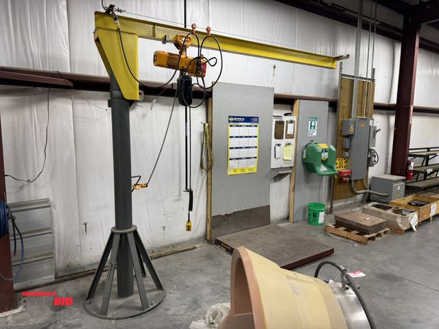 Lot 1-19475 - (1) 1/4-ton free standing jib crane with Harrington 1/4-ton, 115V, electric chain fall, 2-way contro...